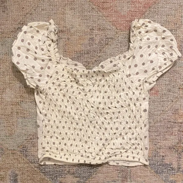 Monteau Los Angeles Polka Dot Smocked Back Top with Buttons - Image 2