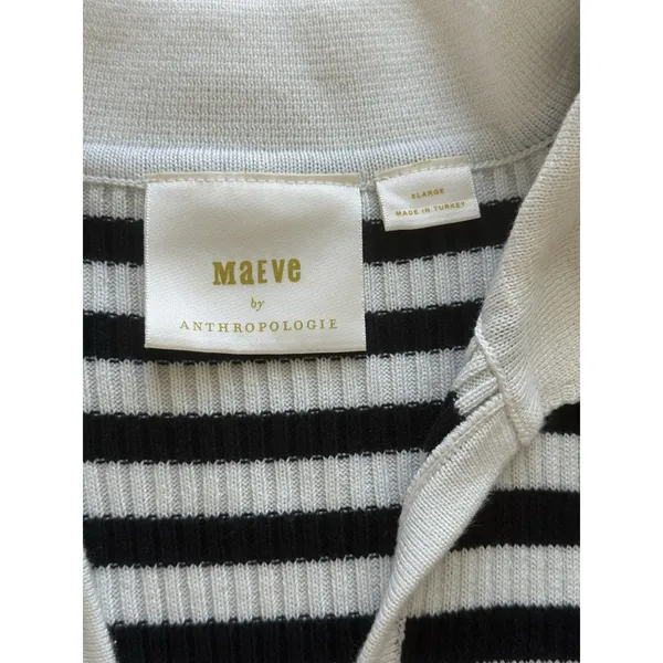 Maeve Anthropologie Collared Sweater XL Black White Striped‎ Gold Button Cuffs - Image 3