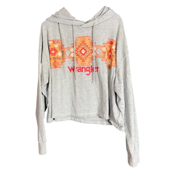 Wrangler‎ Retro Womens Size XL Southwestern Cropped Hoodie Gray Aztec Cowgirl - Image 2
