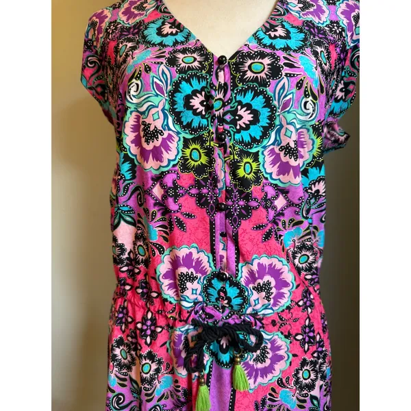 Nanette Lepore Swim Floral Paisley Cover Up Dress Pink Turquoise Small Y2K boho - Image 5