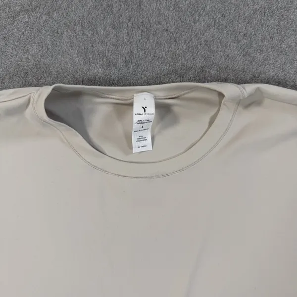 Yogalicious Women's Large Zenly Zena Long Sleeve Activewear Top Tan Crew Neck - Image 4