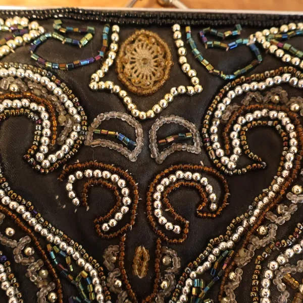 Vintage 90s Y2K Fashion Express Beaded Kiss Lock Clutch Womens Black Evening - Image 2