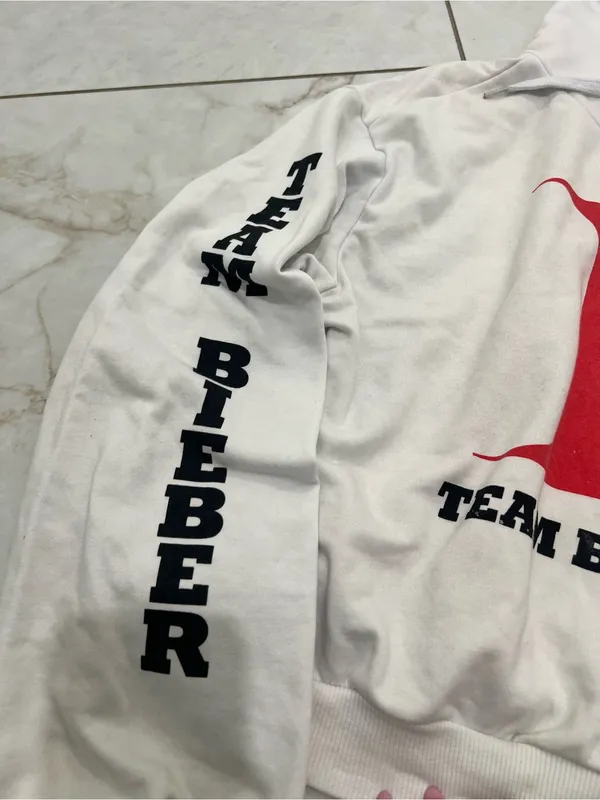 Justin Bieber White Team Bieber Hoodie Size Medium - Image 4