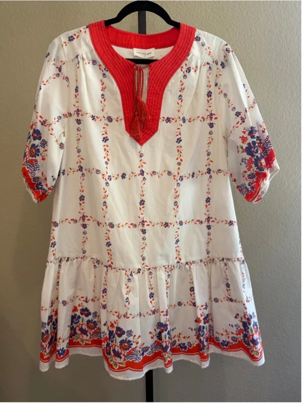 Entro Garden Floral Babydoll Mini Dress in Tomato Size S - Image 2