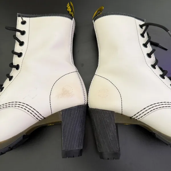 Dr Martens Darcie Heels White Leather Lace‎ Up Boots Size 7 Statement Chunky - Image 14