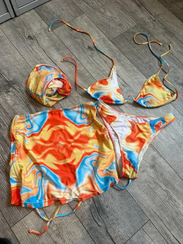 SheIn Women's Medium Four-Piece Set Bikini, Skirt and Headscarf - Image 3