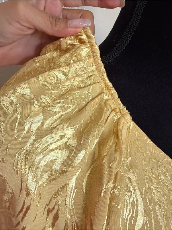 NWT H&M Gold Metallic Jacquard One Shoulder Open Back Maxi Dress M Y2K Glam - Image 8
