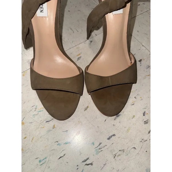 Steve Madden Olive Green Faux Suede Ankle Tie Stiletto Sandal Heels Womens Party - Image 2