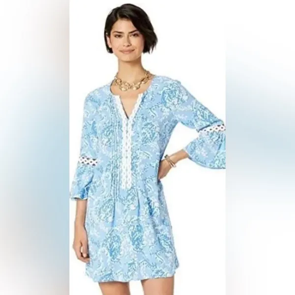 Lilly Pulitzer Hollee Dress in Turtely Awesome Blue Bell Sleeve Shift XS - Image 2