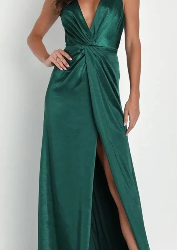 Elegant Green Satin Dress Size L - Image 10