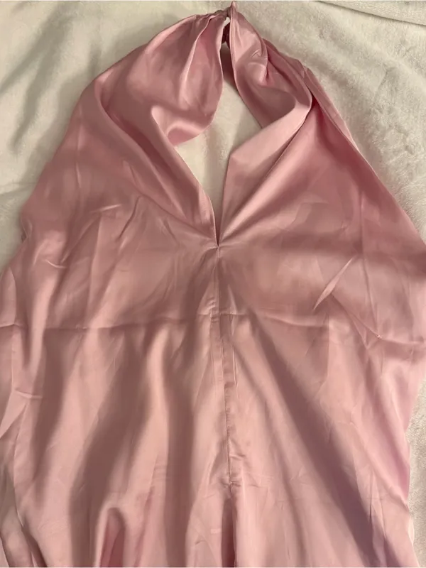 Boohoo Size 10 Pink Satin halter Mini Dress Backless Sleeveless Party Slip - Image 4