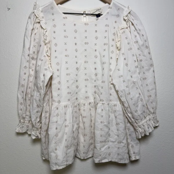 Universal Thread‎ Women 100% Cotton Peplum Top XXL White Embroidered Cottage - Image 2