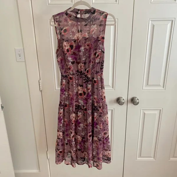 Lulus Mauve Floral Mock Neck Midi Dress - Image 4
