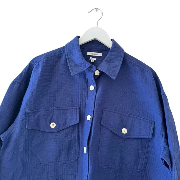 Madewell Super Oversized Shirt Jacket Passport Blue Shacket SZ L #2307 - Image 5