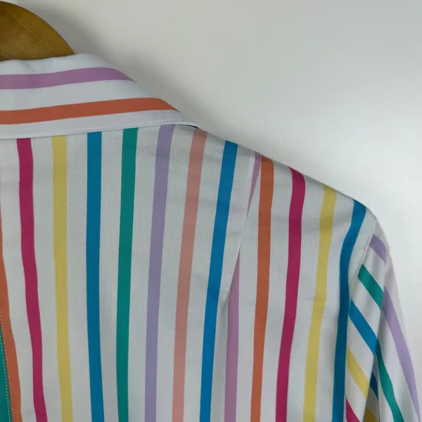 Ali Miles Rainbow Striped Blouse Medium Multicolor Pastel Colorful Office Bright - Image 4