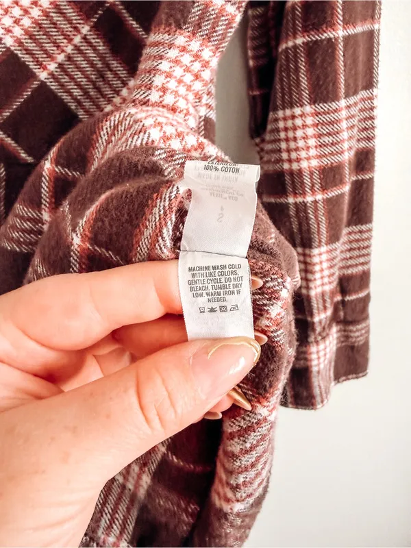 Aerie Brown Plaid Flannel Shirt SP 100% Cotton Button Down Oversized - Image 5
