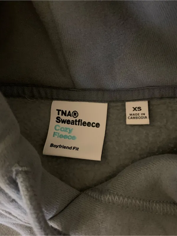 TNA Cozy Fleece Blue Boyfriend Fit Pullover Hoodie XS Oversized Streetwear - Image 4