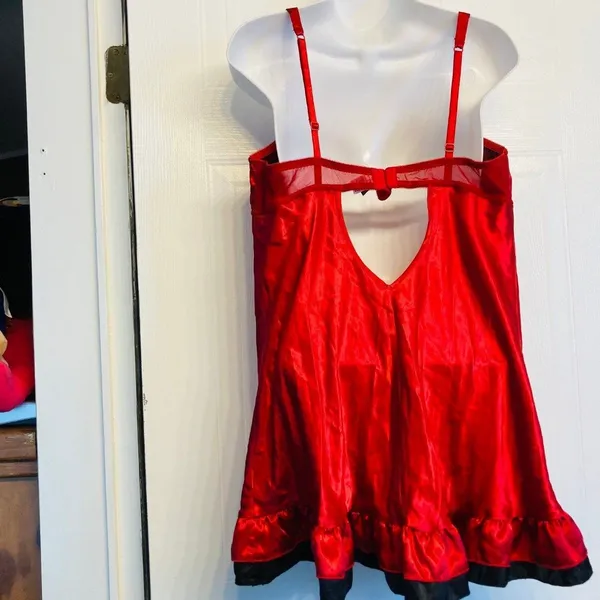 Fredericks of Hollywood Chemise Women 38 Red Satin Floral‎ Embroidered Slip - Image 5