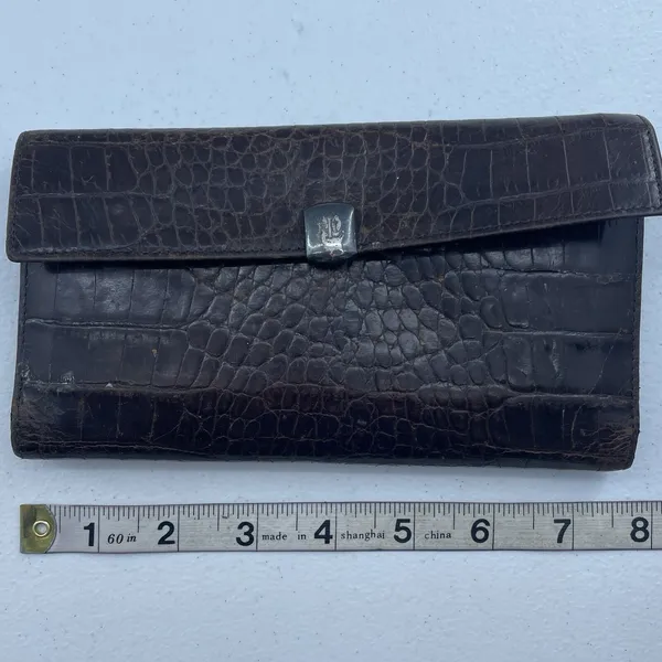 Vtg Lauren Ralph Lauren Wallet Croc Embossed Brown‎ Leather Checkbook Pocketbook - Image 14