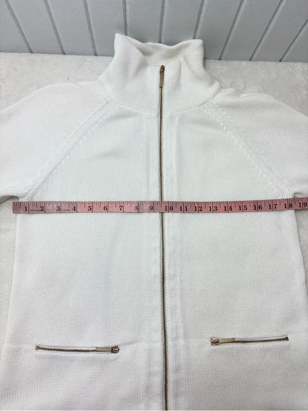 Ralph Lauren white Cotton‎ Zip-Front Knit Sweater Jacket / Gold zipper Size L - Image 6
