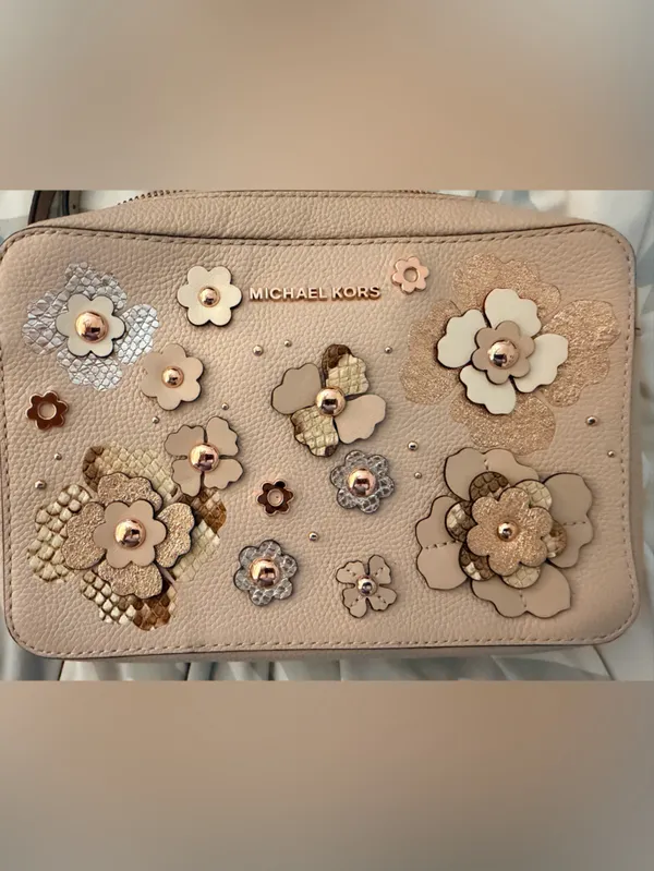 Michael Kors Pink Jet Set Floral Embellished Crossbody Purse - Image 6
