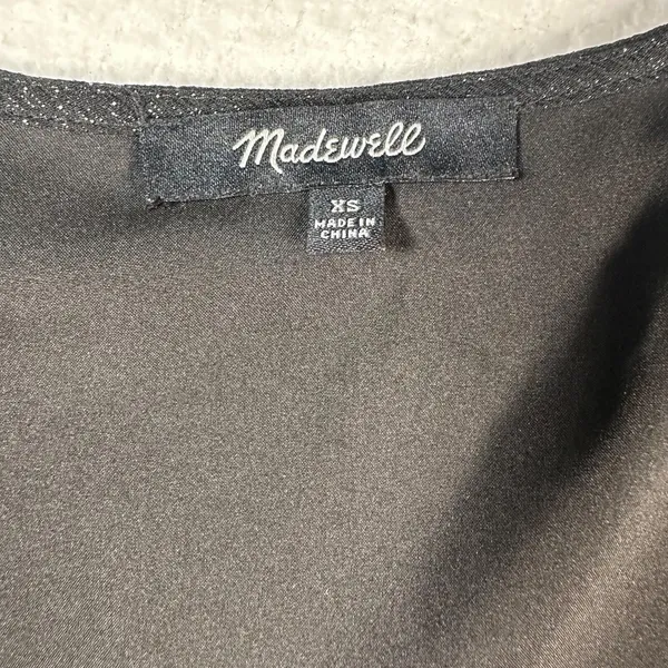 Madewell Lyric Wrap Longsleeve Top Shirt Women X-Small Black Shimmer AF678 - Image 4