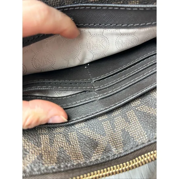 Michael Kors Fulton MK Monogram Crossbody Bag Leather Dark Brown Saddle - Image 5