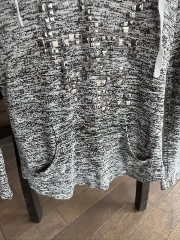 Chance or Fate Gray Heathered Hooded Pullover with Studded Heart - Image 3