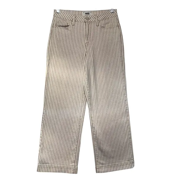 PAIGE Nellie‎ Culotte High Rise Pink White Striped Wide Leg Jeans Size 26 - Image 2