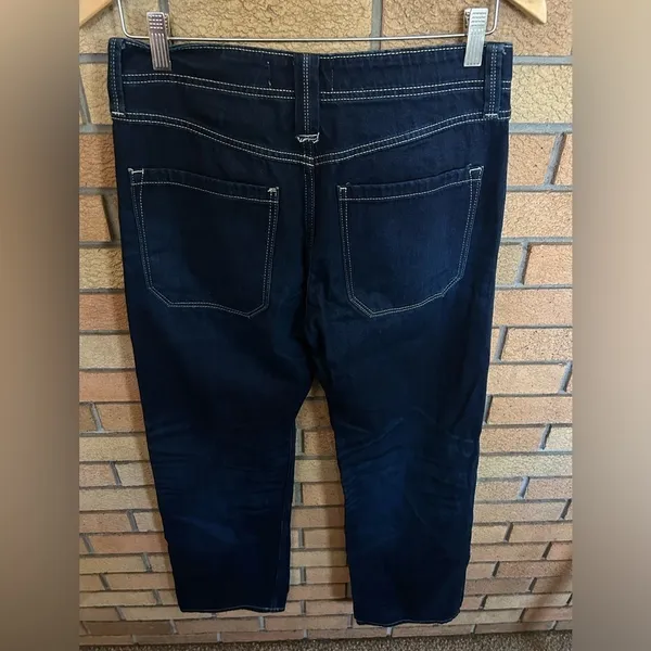 We The Free Jeans Denim Dark Wash Blue Solid Pockets Wide Leg Button Fly Size 26 - Image 2