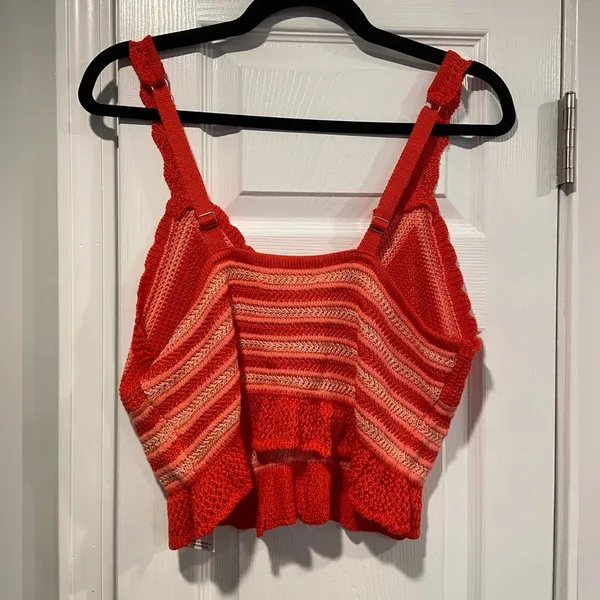 Steve Madden NWT Madden NYC Size XL Orange Coral Stripe Crochet Crop Top V Neck Adjustable - Image 7