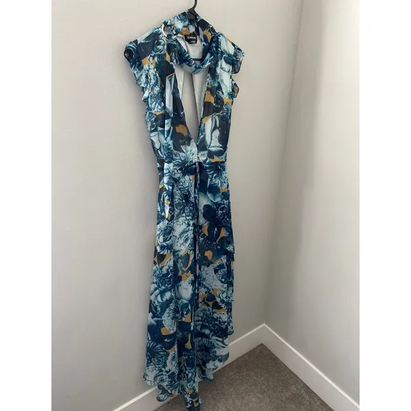 Bebe Floral Open-Back High-Low Midi Dress Blue Multi Women's Size XXS - Image 4