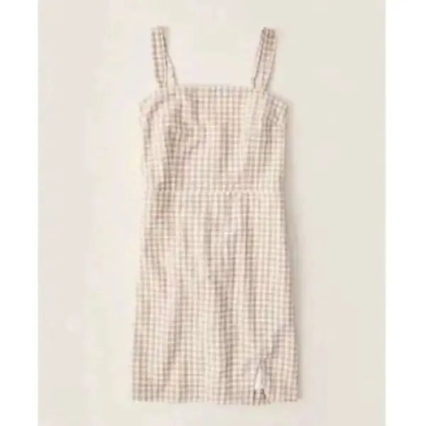 Abercrombie & Fitch checkered gingham tan mini dress size xs - Image 2