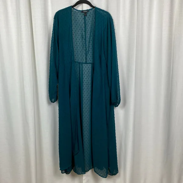 Torrid Teal Green Clip Dot Chiffon Kimono Sz.0 - Image 5