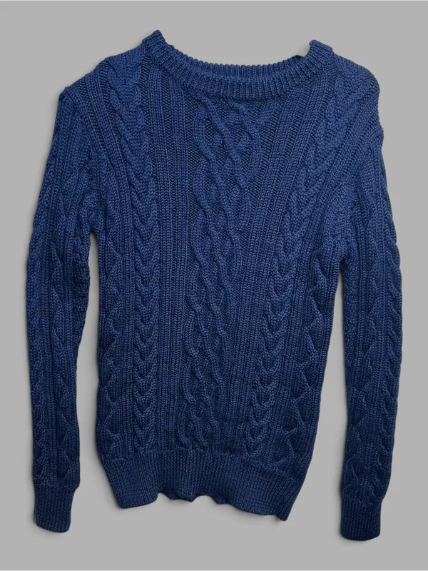 WoolOvers Women’s Small Navy Blue 100% Wool Cable Knit Sweater - Image 3