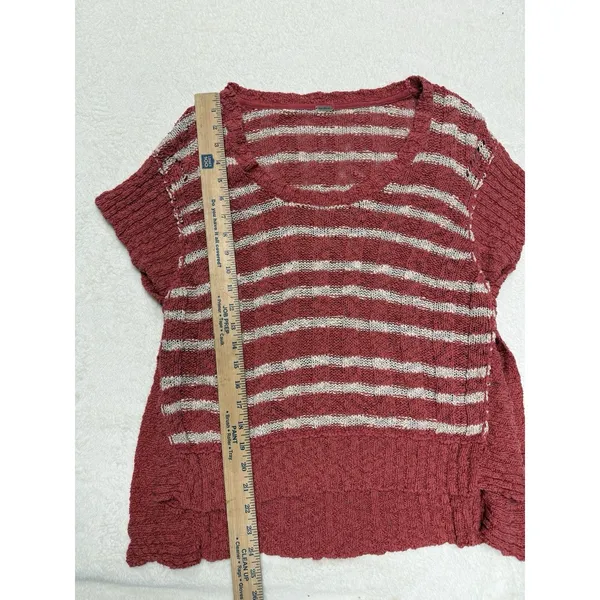 Free People Sweater Womens S Orange White Striped Crop Boxy Cap Sleeve‎ Beachy - Image 5