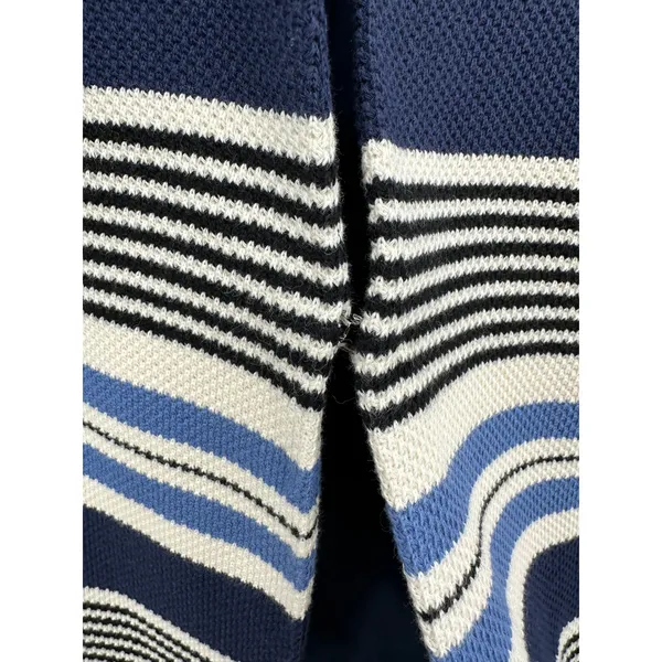 Anne Klein Tweed Jacket Women 4 Blue Black‎ Striped Open Front Tulip Hem Blazer - Image 7