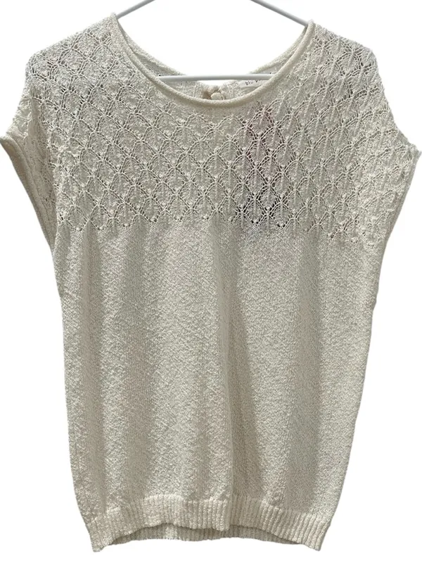 Blu Pepper Eyelet Yolk Short Sleeve Sweater Size Medium - Image 7