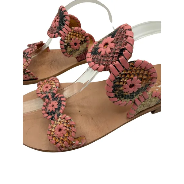 Jack Rogers Lauren Snake Embossed Sandals Women 8 Pink Snakeskin Leather Slip On - Image 2