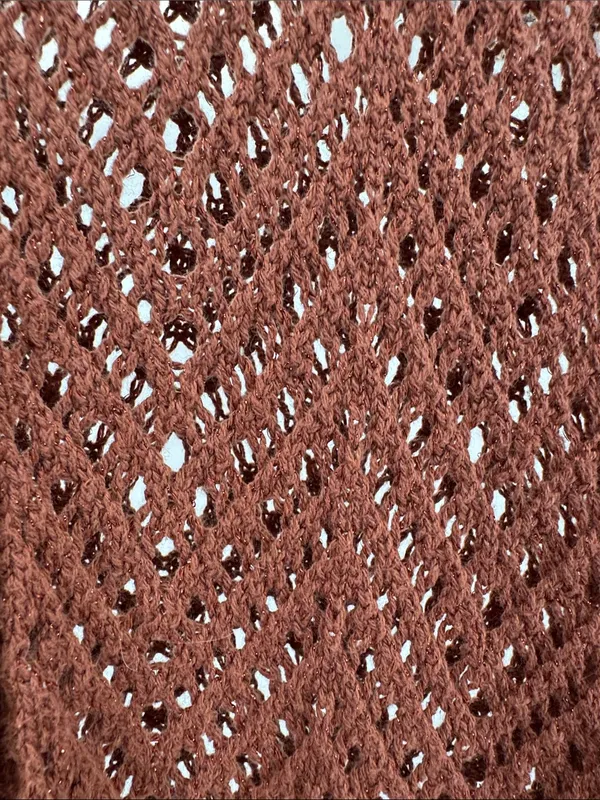 wild fable Brown metallic Open-Knit short sleeve crocheted Sweater L button up - Image 10