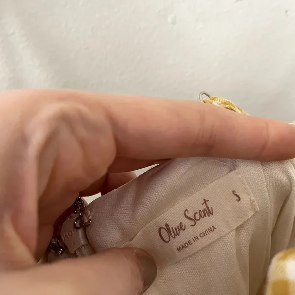Olive Scent yellow white checkered v-neck summer‎ sundress bodycon women size S - Image 3