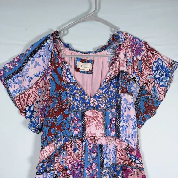 Anthropologie‎ Size-S Robin Mini Dress Blue Pink Paisley Patchwork - Image 10