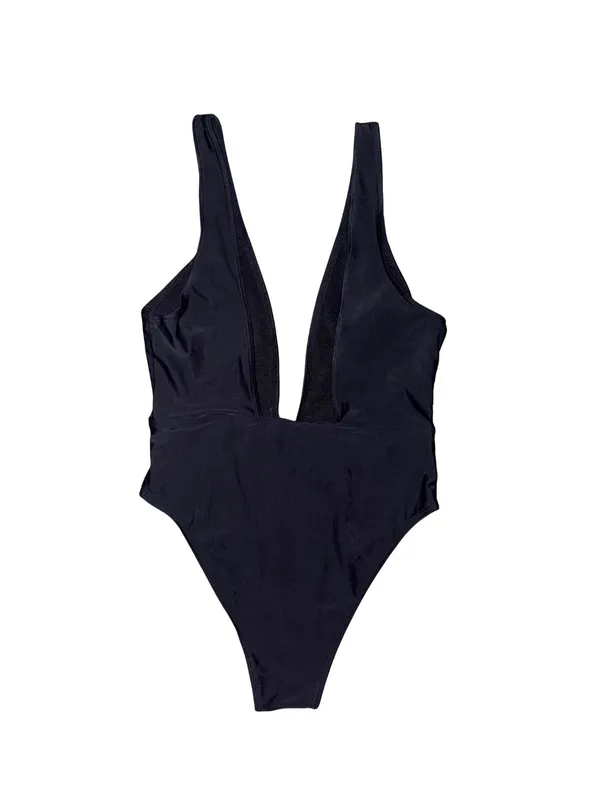 Black Plunge High Cut One Piece Swimsuit - Image 4