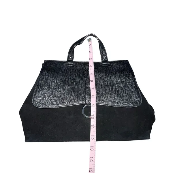 Rebecca Minkoff Medium Keith‎ Suede & Leather Satchel Handbag Crossbody Black - Image 7