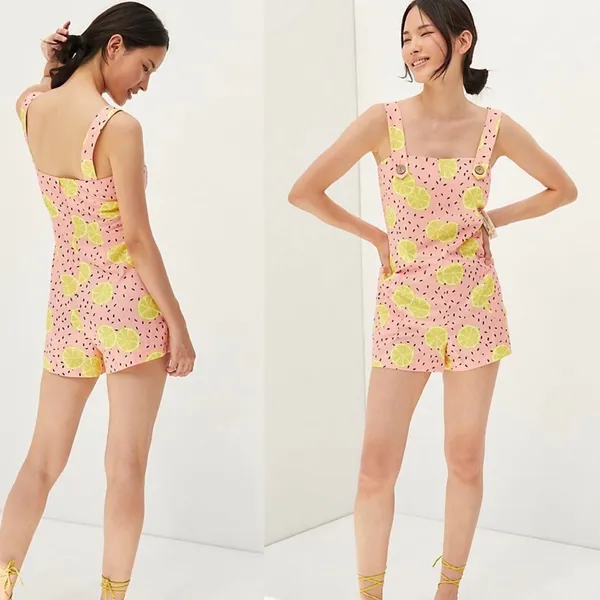 NWT $148 Anthropologie x Hutch Pink Lemon Short Front Patch Pockets Overalls S - Image 2