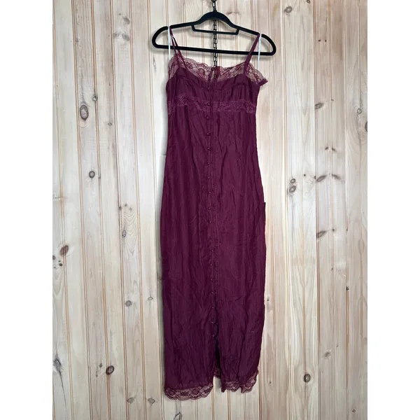 NWT Lulus Veanna Burgundy Textured Lace Button-Front Midi Dress Party Size S - Image 2