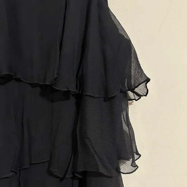 BCBGMAXAZRIA vintage 90s tulle tiered ruffle black dress with sequin strap Y2K - Image 4