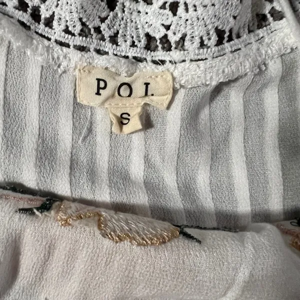 POL Embroidered Floral Lace Blouse Women‎ S White WFT45 Boho Crochet Pintuck Top - Image 4