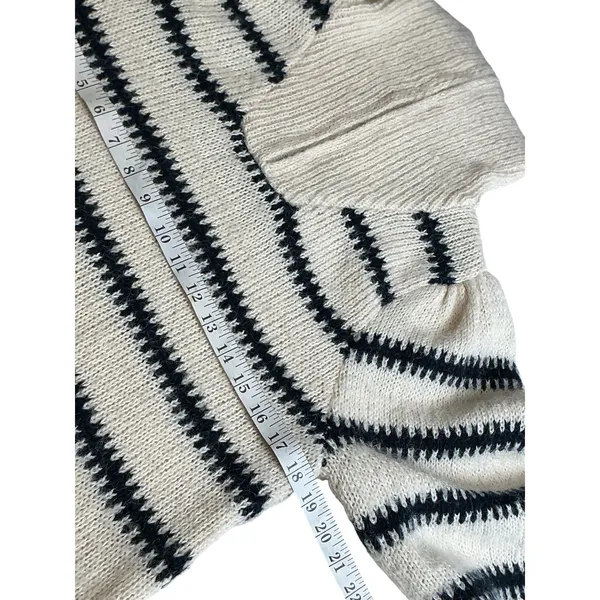 Pieces Womens Striped Quarter‎ Zip Sweater Dress Cream Black S Balloon Sleeve - Image 6