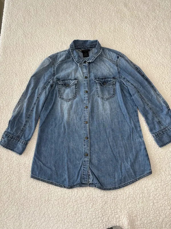 Vintage 90s Grunge Calvin Klein Chambray Denim Utility Shirt Dual Flap Pockets Size M - Image 2